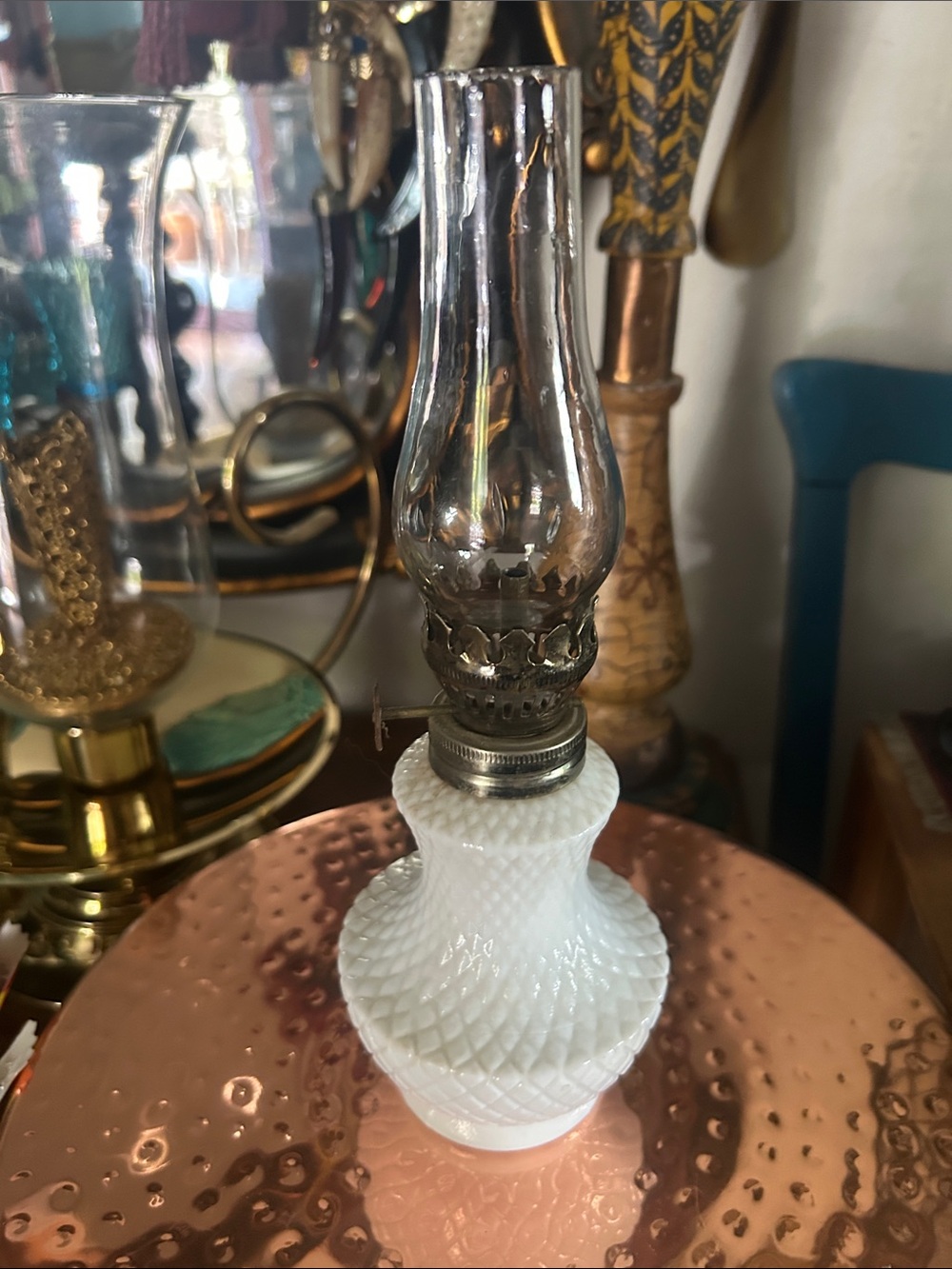 Vintage White Milk Glass Mini Oil Lamp